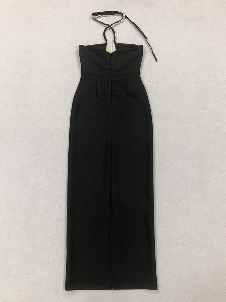 Trumpet/Mermaid Halter Sleeveless Rhinestone Long Elegant Evening Dresses with Cut-out