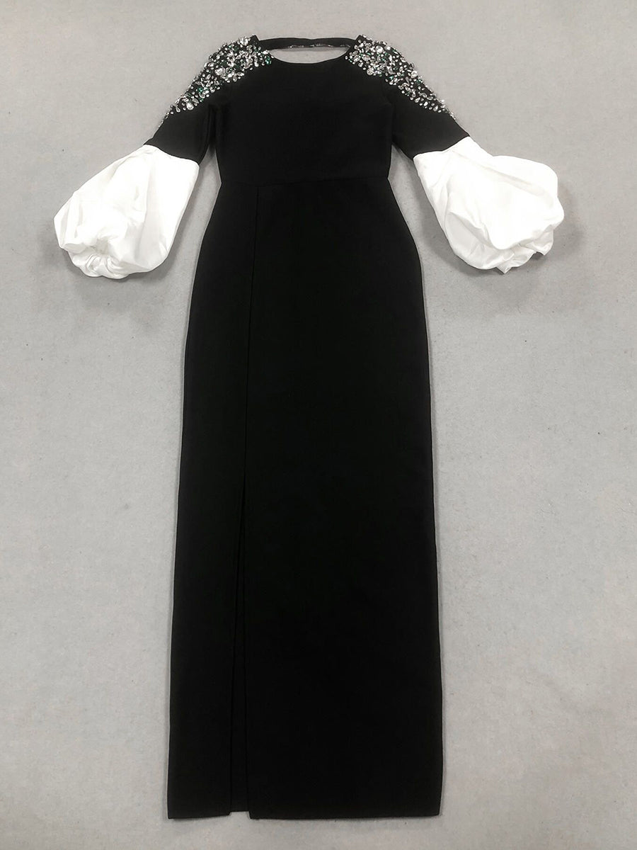 Sheath/Column Boat Neck Long Sleeves Elegant Evening Dresses with Rhinestones & Ruffles