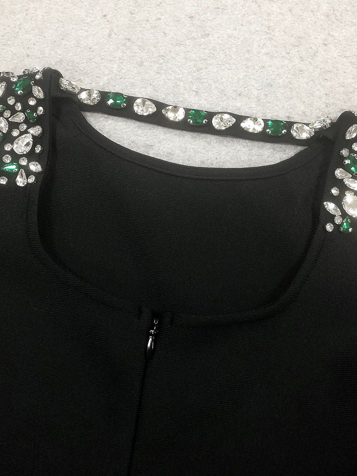 Sheath/Column Boat Neck Long Sleeves Elegant Evening Dresses with Rhinestones & Ruffles