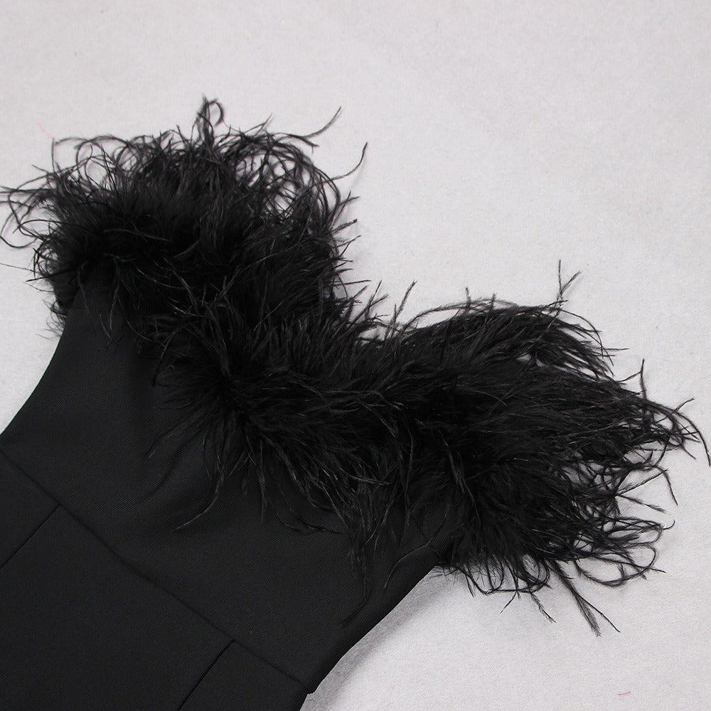 Sheath/Column Strapless Sleeveless Ankle-Length Evening Dresses with Slit & Feathers