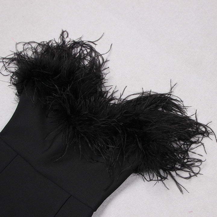 Sheath/Column Strapless Sleeveless Ankle-Length Evening Dresses with Slit & Feathers