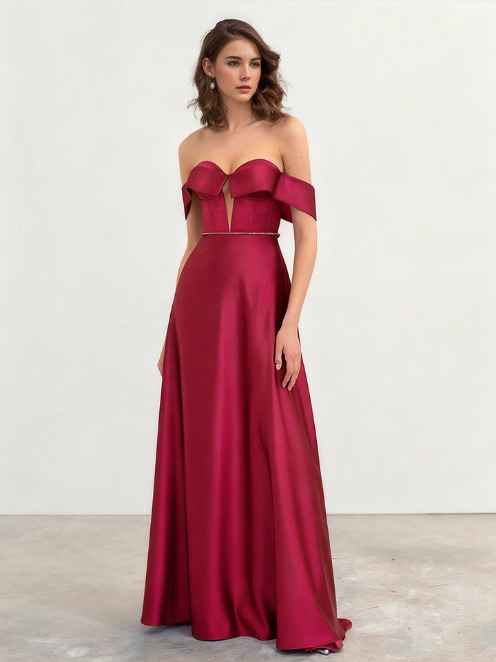 Sheath/Column Off-the-Shoulder Sleeveless Evening Dresses with Cut-out & Belt