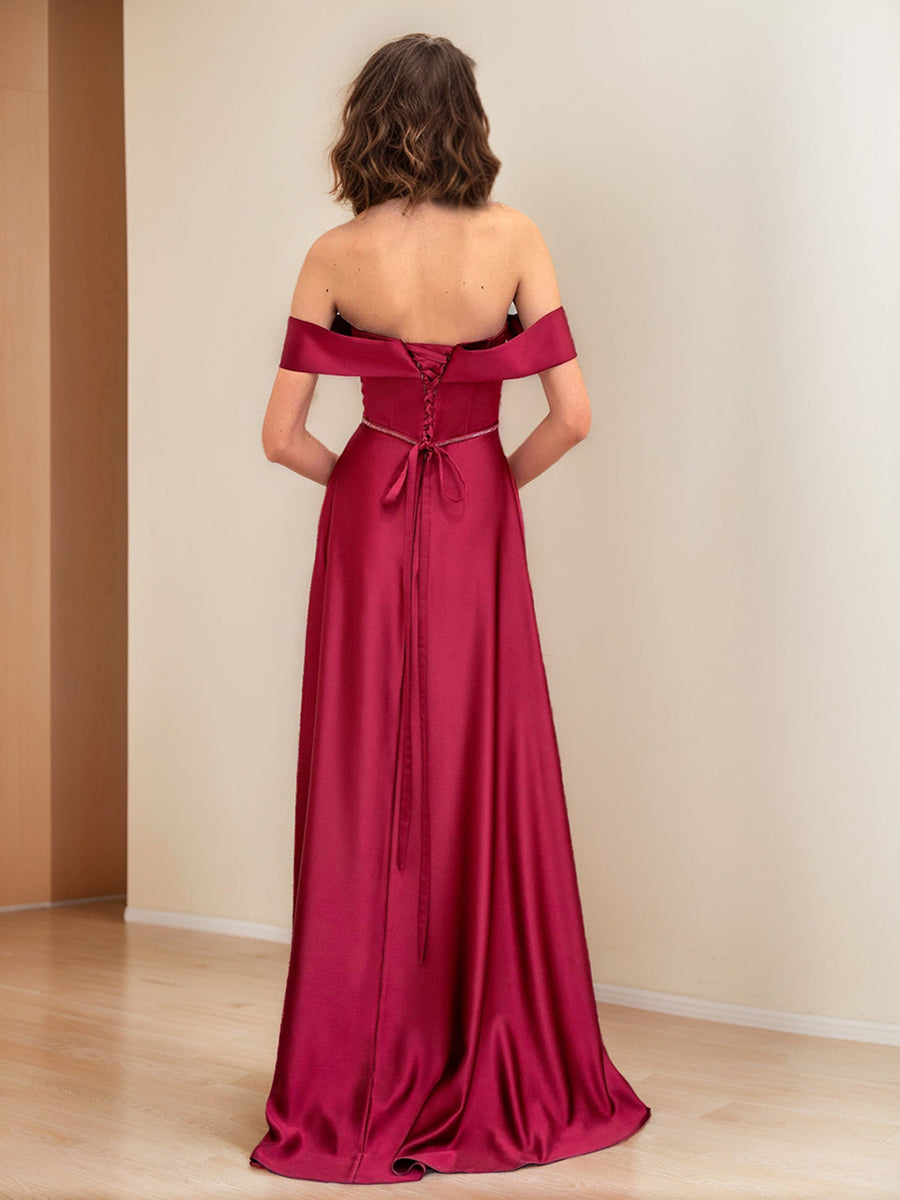 Sheath/Column Off-the-Shoulder Sleeveless Evening Dresses with Cut-out & Belt