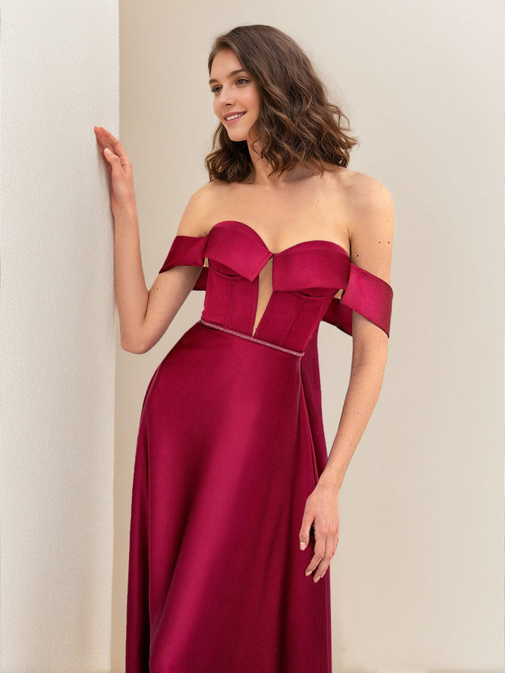 Sheath/Column Off-the-Shoulder Sleeveless Evening Dresses with Cut-out & Belt