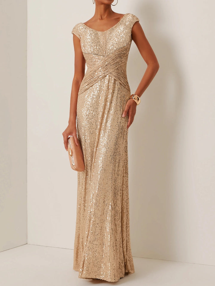 Sheath/Column Scoop Sequins Evening Dresses Sleeveless Floor-Length Party Dresses