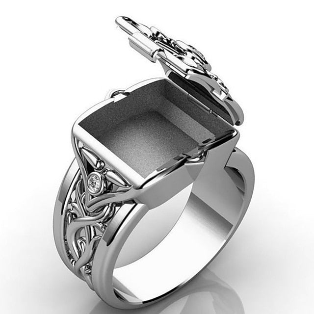 Men鈥榮 Ring with Secret Compartment Mini Clamshell Storage Box