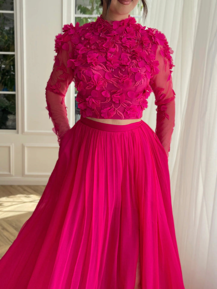 A-Line/Princess High Neck Long Formal Dresses With Split Side