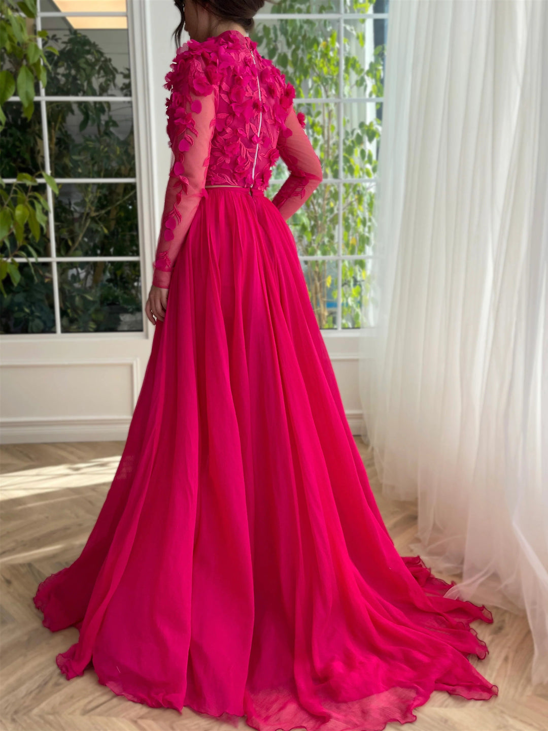 A-Line/Princess High Neck Long Formal Dresses With Split Side