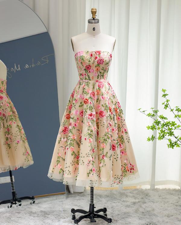 A-Line/Princess Formal Cocktail Dresses Scoop Long Sleeves Tulle Lace Floor-Length With Floar