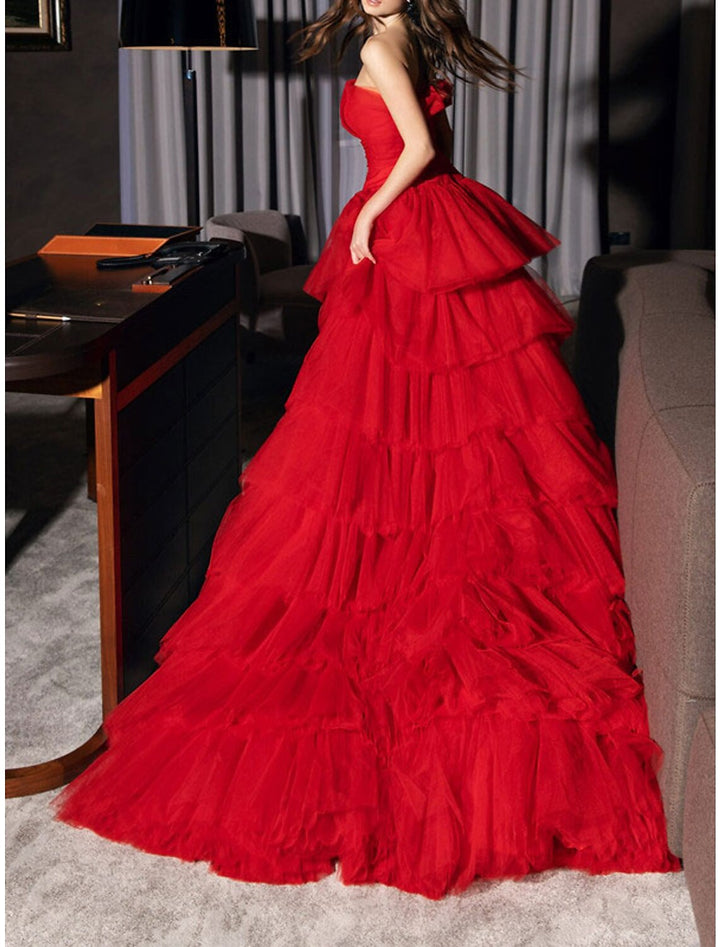 A-Line/Princess Strapless Evening Dresses Asymmetrical Prom Party Dresses With Pleats