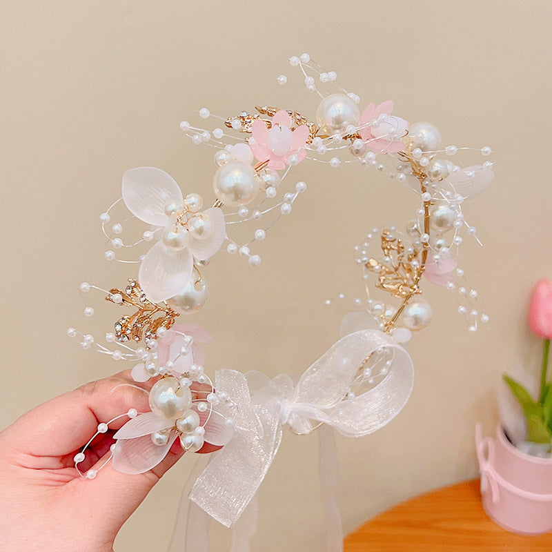 Forest Style Children's Headdress Princess Garland Pearl Butterfly Headband